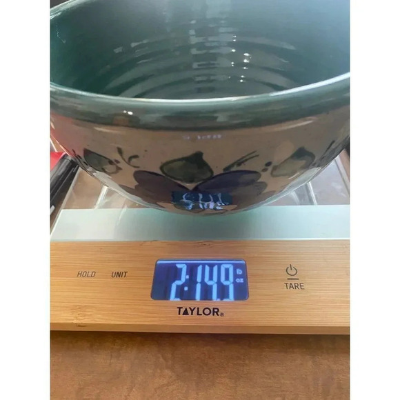 𝅺Great Bay Pottery N Hampton Glazed Clay Round Bowl Gray Green Blue 5"H x 8"D - Picture 9 of 12